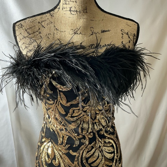 Fashion Nova Black and Gold Prom Dress - Picture 7 of 14